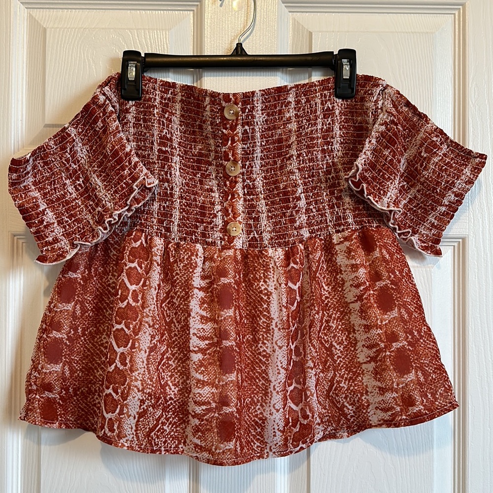 Miami (XL) Orange and White Snakeskin Print Blouse